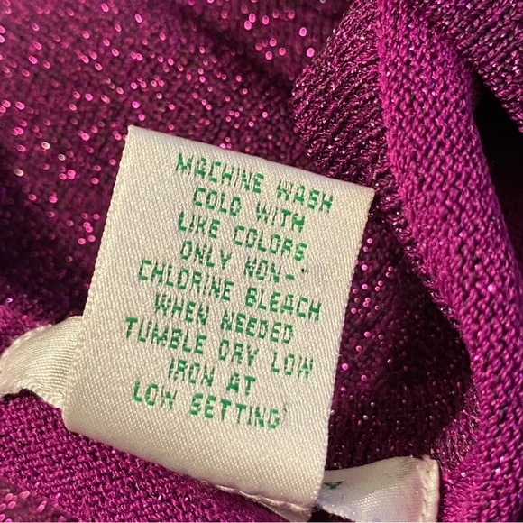 Laura Ashley PURPLE METALLIC GLITTER SWEATER TUNIC TOP Scoop Neck Sz Large  EUC - Picture 6 of 6